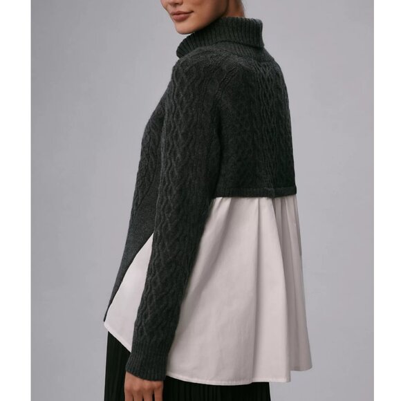By Anthropologie Mixed Media Turtleneck Cable Sweater Dark Grey XS - Picture 2 of 9